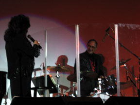 Connie introducing drummer Bobby Grauso