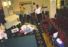 [fans organizing merchandise]